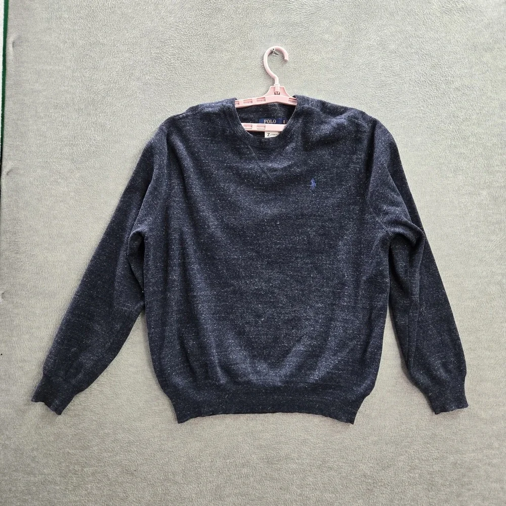 Polo‎ Ralph Lauren Men Sweater XL Blue Long Sleeve Logo Cotton Pullover Knit
